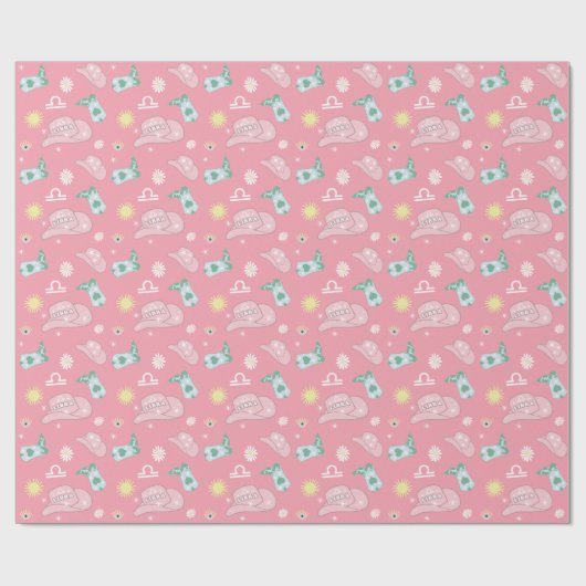 Modern Cowgirl Libra Zodiac Pattern Boho Pink Cadeaupapier (Vlak)