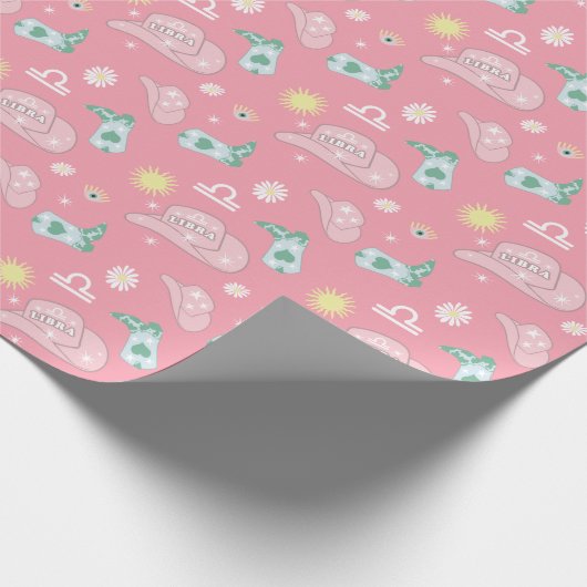 Modern Cowgirl Libra Zodiac Pattern Boho Pink Cadeaupapier (Hoek)
