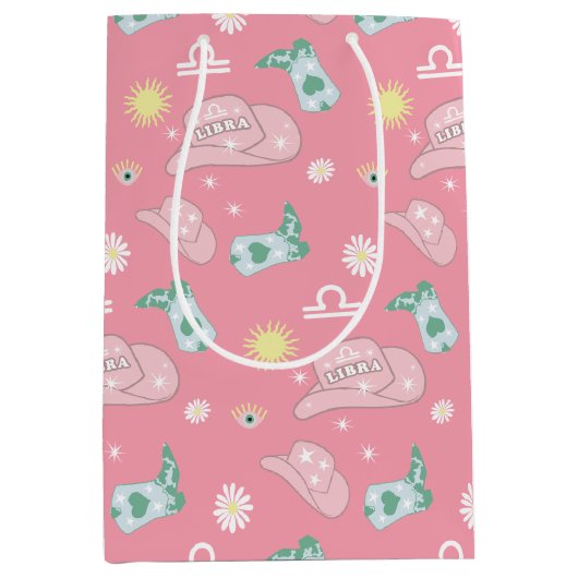 Modern Cowgirl Libra Zodiac Pattern Boho Pink Medium Cadeauzakje (Voorkant)