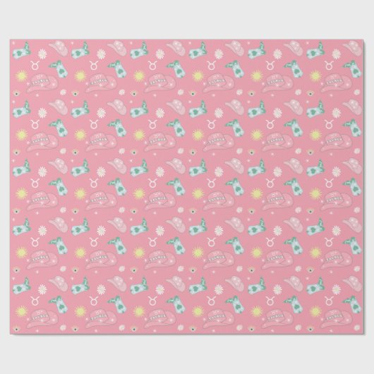 Modern Cowgirl Taurus Zodiac Pattern Boho Pink Cadeaupapier (Vlak)