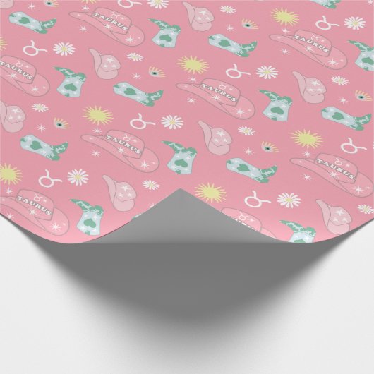 Modern Cowgirl Taurus Zodiac Pattern Boho Pink Cadeaupapier (Hoek)