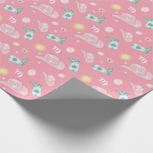 Modern Cowgirl Virgo Zodiac Pattern Boho Pink Cadeaupapier (Hoek)