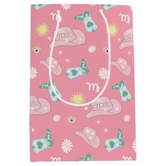 Modern Cowgirl Virgo Zodiac Pattern Pink Medium Cadeauzakje (Voorkant)