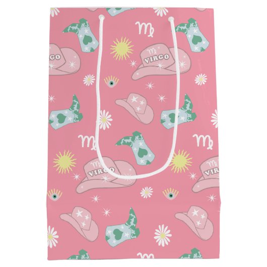 Modern Cowgirl Virgo Zodiac Pattern Pink Medium Cadeauzakje (Achterkant)