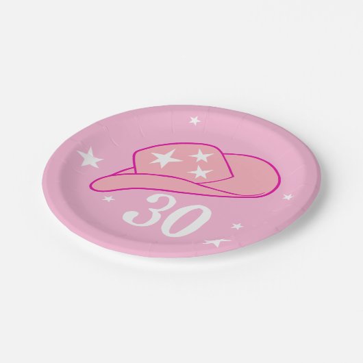 Modern Cowgirl Western Pet Roze 30 verjaardag Papieren Bordje (Gekanteld)