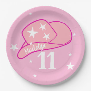 Modern Cowgirl Western Pet Roze meisje 11e verjaar Papieren Bordje