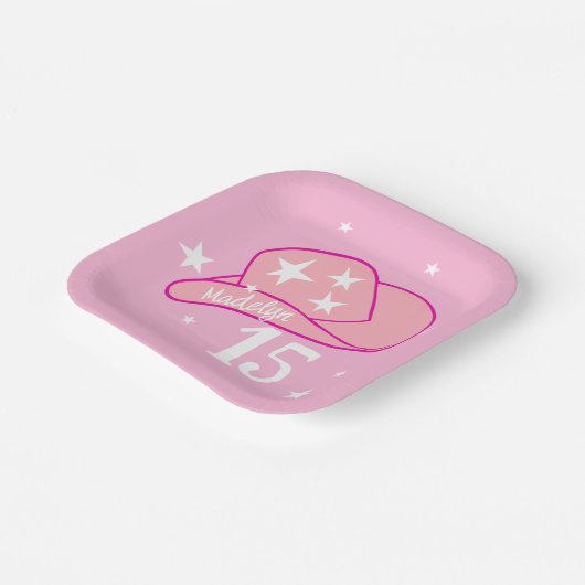 Modern Cowgirl Western Pet Roze meisje 15e verjaar Papieren Bordje (Gebogen)