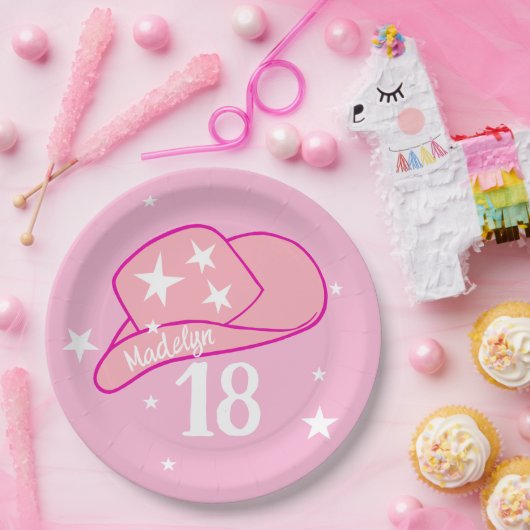 Modern Cowgirl Western Pet Roze meisje 18e verjaar Papieren Bordje (Feest)
