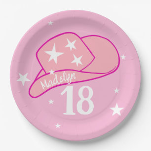 Modern Cowgirl Western Pet Roze meisje 18e verjaar Papieren Bordje