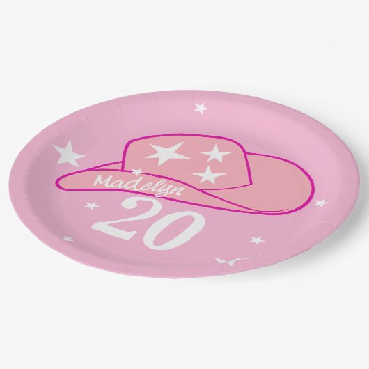Modern Cowgirl Western Pet Roze meisje 20e verjaar Papieren Bordje (Gekanteld)