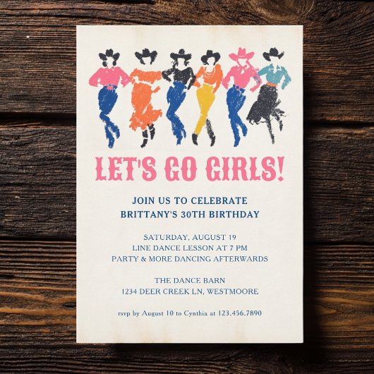 Modern Cowgirls Line Dance Adult Birthday Party Kaart