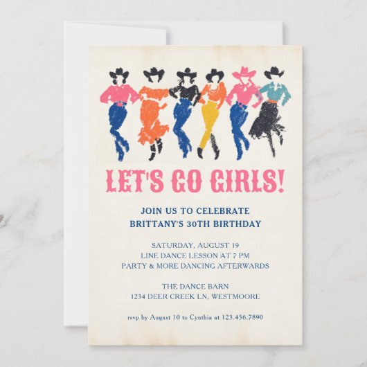 Modern Cowgirls Line Dance Adult Birthday Party Kaart (Voorkant)