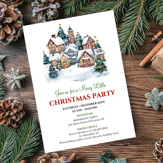 Modern cozy Christmas scene festive dinner invite Kaart