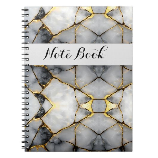 Modern Cracked Gold White & black marble Notitieboek (Voorkant)