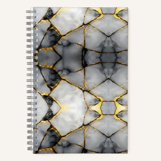 Modern Cracked Gold White & black marble Notitieboek