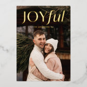 Modern Cranberry Joyful Foto Folie Feestdagenkaart (Voorkant)