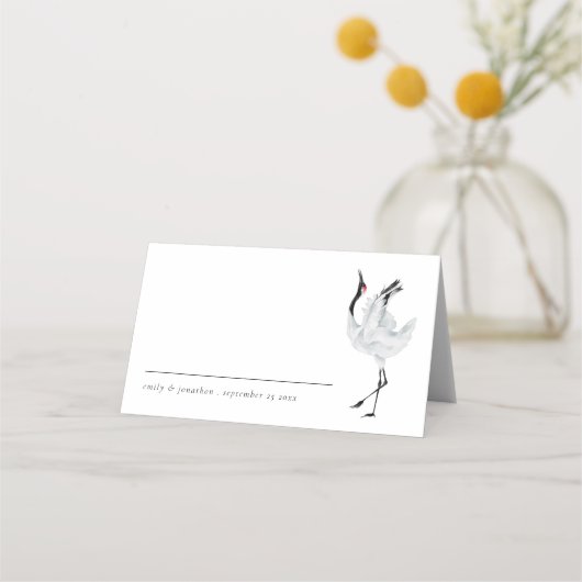 Modern Crane Bird Names Date Wedding Plaatskaartje (Voorkant)