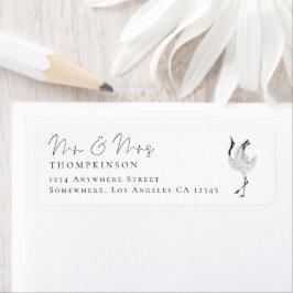 Modern Crane Script de heer Mrs Wedding Return Add Etiket