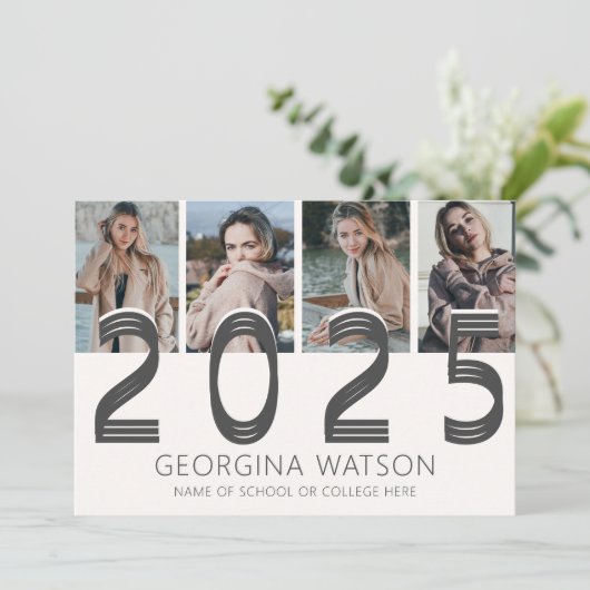 Modern Cream 5 Photo Afstuderen Aankondiging (Staand voorkant)