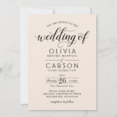 Modern Cream and Black Script Wedding Kaart (Voorkant)