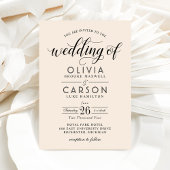 Modern Cream and Black Script Wedding Kaart