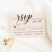 Modern Cream and Black Script Wedding RSVP Kaartje