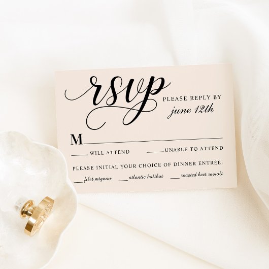 Modern Cream and Black Script Wedding RSVP Kaartje