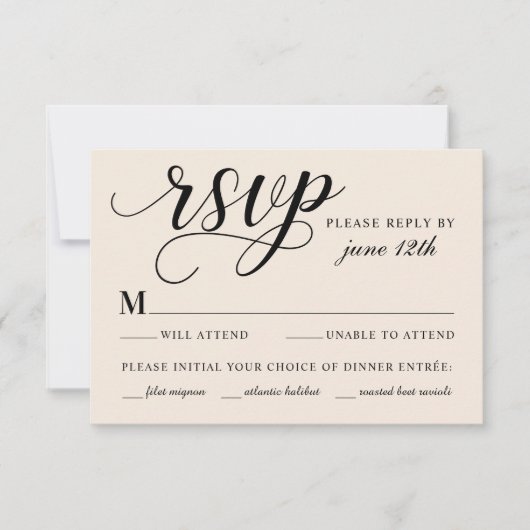 Modern Cream and Black Script Wedding RSVP Kaartje (Voorkant)
