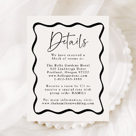 Modern Cream and Black Wavy Lijst bruiloft details Informatiekaartje