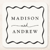 Modern Cream and Black Wavy Lijst Bruiloft Kartonnen Onderzetters (Voorkant)