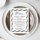 Modern Cream and Black Wavy Lijst Bruiloft Menu