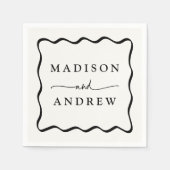 Modern Cream and Black Wavy Lijst Bruiloft Servet (Voorkant)