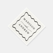 Modern Cream and Black Wavy Lijst Bruiloft Servet (Hoek)