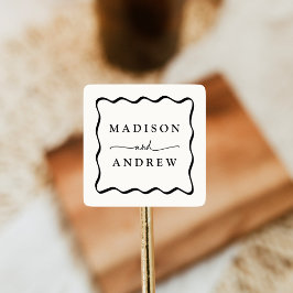 Modern Cream and Black Wavy Lijst Bruiloft Vierkante Sticker