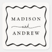 Modern Cream and Black Wavy Lijst Bruiloft Vierkante Sticker (Voorkant)