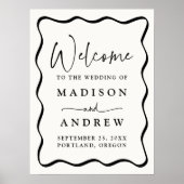 Modern Cream and Black Wavy Lijst Bruiloft Welkom Poster (Voorkant)