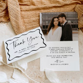 Modern Cream and Black Wavy Lijst Foto Bruiloft Bedankkaart