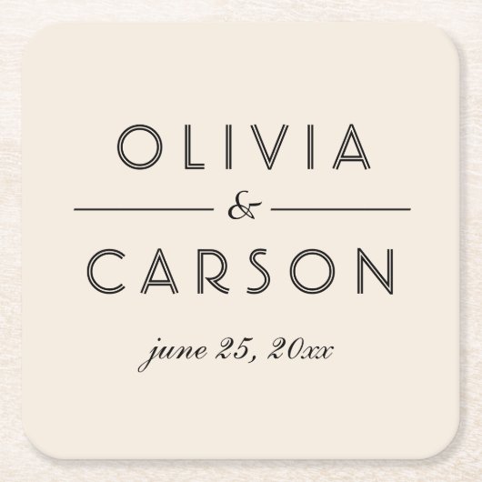 Modern Cream and Black Wedding Monogram Kartonnen Onderzetters (Voorkant)