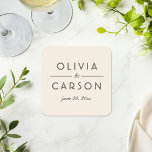 Modern Cream and Black Wedding Monogram Kartonnen Onderzetters<br><div class="desc">Moderne en chic neutraal,  warme witte en zwarte bruine servetten zijn uitgerust met een elegant en minimaal zwart typografisch monogram dat gepersonaliseerd kan worden met de bruid- en bruinnamen en de trouwdatum.</div>