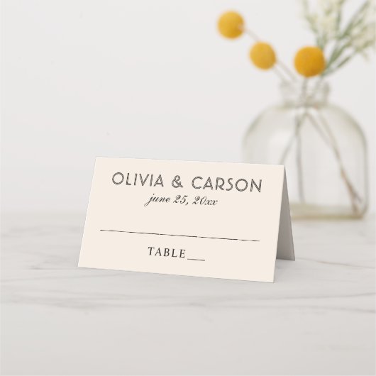 Modern Cream and Black Wedding Monogram Plaatskaartje (Voorkant)