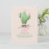 Modern Cream Beige Cactus Birthday Party Kaart (Staand voorkant)