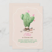 Modern Cream Beige Cactus Birthday Party Kaart (Voorkant / Achterkant)