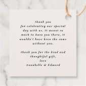 Modern cream black minimal contemporary wedding bedankjes labels (Achterkant)