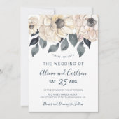 Modern cream bloemenschrift waterverf bruiloft kaart (Voorkant)