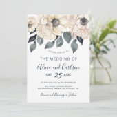 Modern cream bloemenschrift waterverf bruiloft kaart (Staand voorkant)