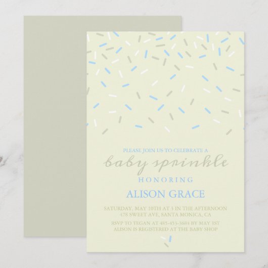 Modern Cream & Blue Baby Sprinkle Invitation Kaart (Voorkant / Achterkant)