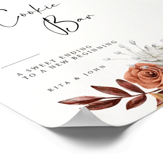 Modern Cream Boho Cookie Tafel Trouwbord Poster (Hoek)