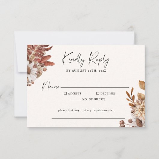 Modern Cream Boho Minimalistische Script Wedding RSVP Kaartje (Voorkant)