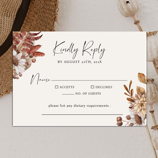 Modern Cream Boho Minimalistische Script Wedding RSVP Kaartje