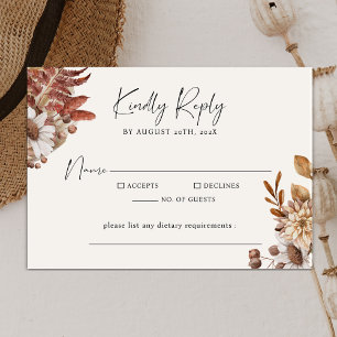 Modern Cream Boho Minimalistische Script Wedding RSVP Kaartje